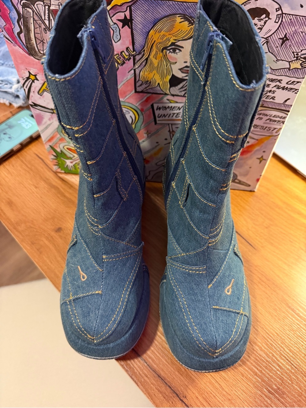 Jeffrey Campbell Denim Paneled Platform Ankle Boots in Blue - Picture 4 of 9
